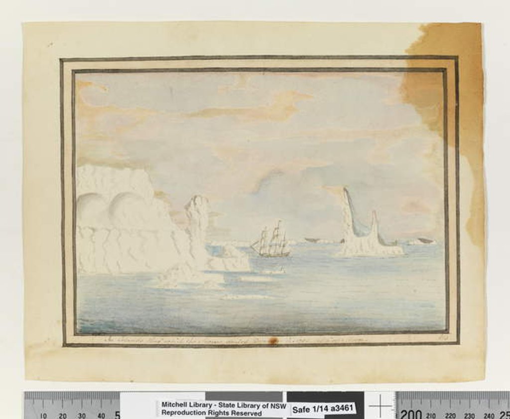 Detail of Opp. p. 150. `Ice Islands thro' which the Sirius sailed December 14 1788 off Cape Horn', c.1802 by William Bradley