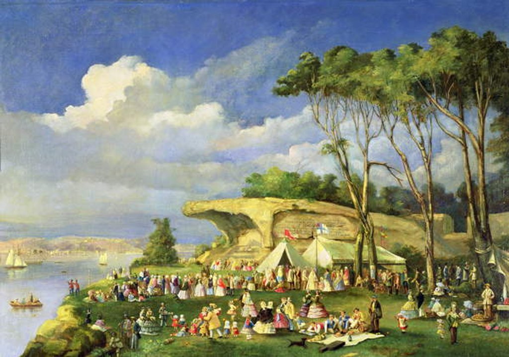 Detail of Picnic at Mrs Macquarie's Chair, 1855 by Lieutenant George Austin Woods