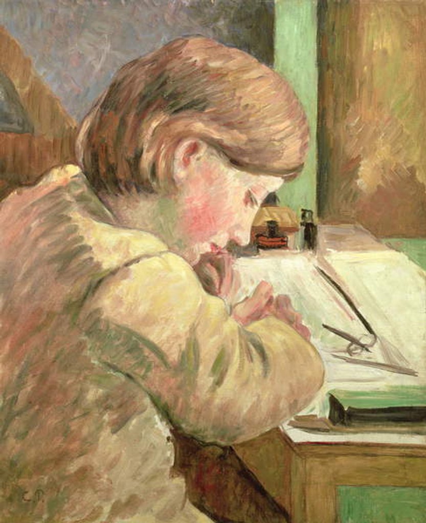 Detail of Paul Writing, c.1894 by Camille Pissarro