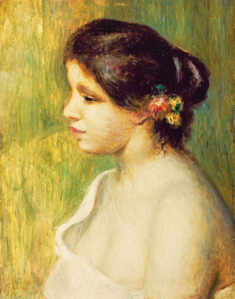 Detail of Young Woman with Flowers at her Ear, 1898 by Pierre Auguste Renoir