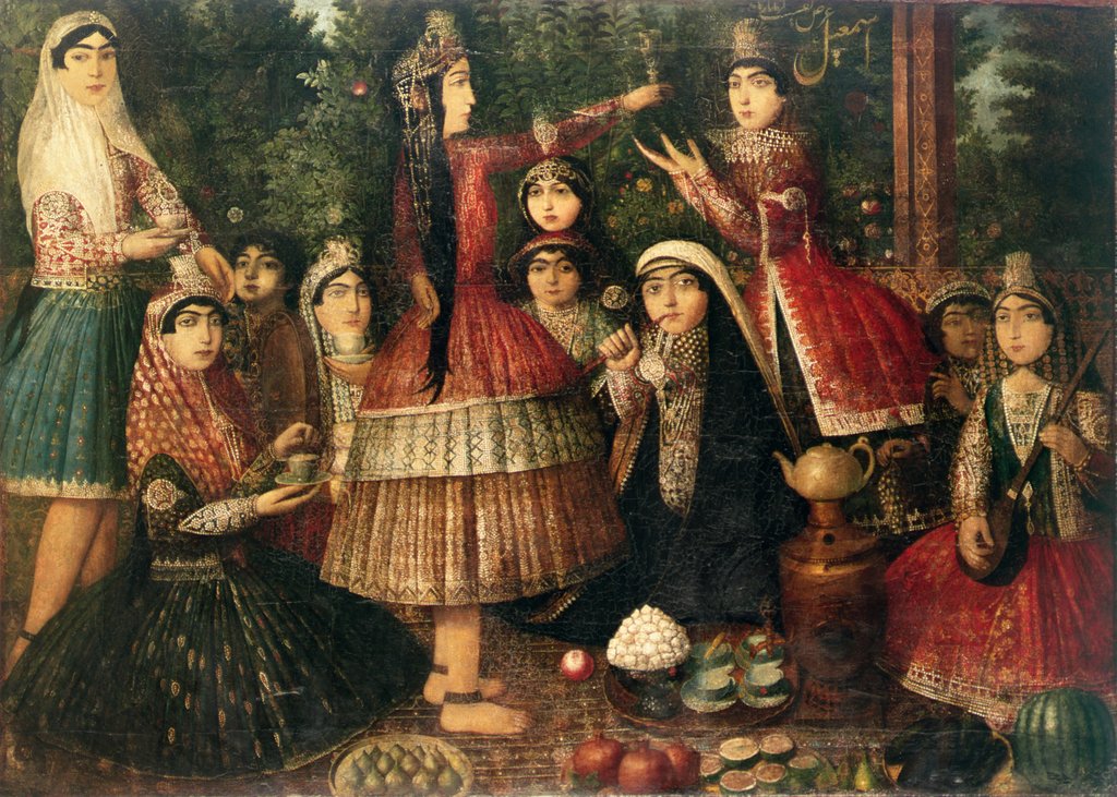 Detail of Women and Children in a Garden, 19th century by Persian School
