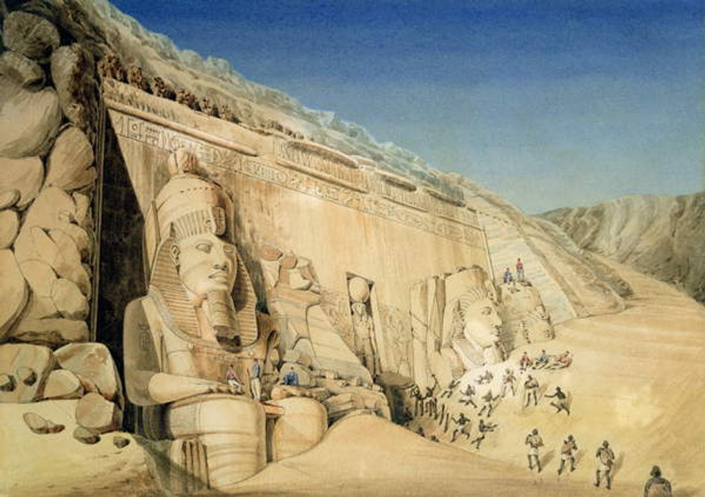 Detail of The Excavation of the Great Temple of Ramesses II, Abu Simbel by Louis M.A. Linant de Bellefonds