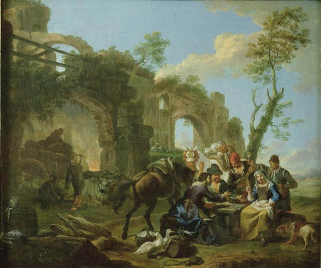 Detail of Horsemen Resting among Classical Ruins with a Fortune Teller by Paolo Monaldi