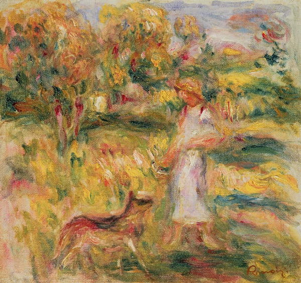 Detail of Landscape with the artist's wife and Zaza, c.1919 by Pierre Auguste Renoir