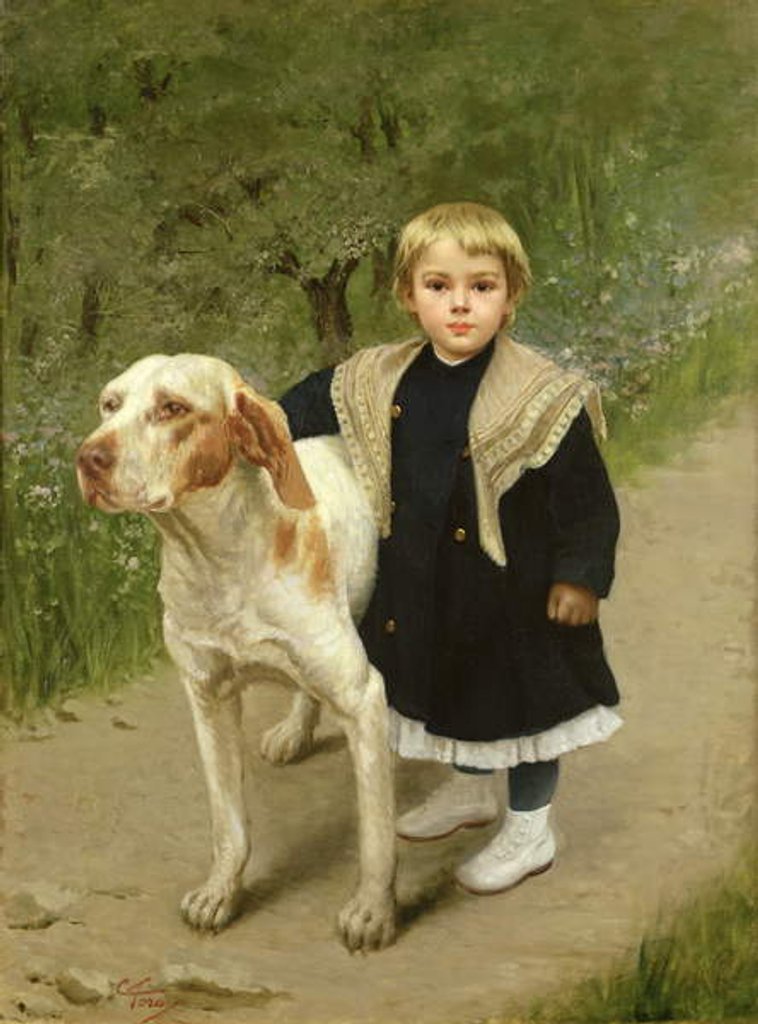 Detail of Young Child and a Big Dog by Luigi Toro