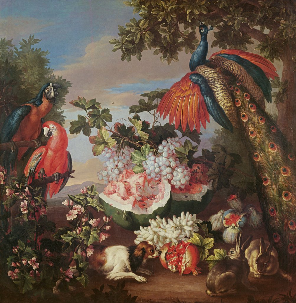 Detail of Fruit and Exotic Birds in a Landscape by Jean-Baptiste Monnoyer