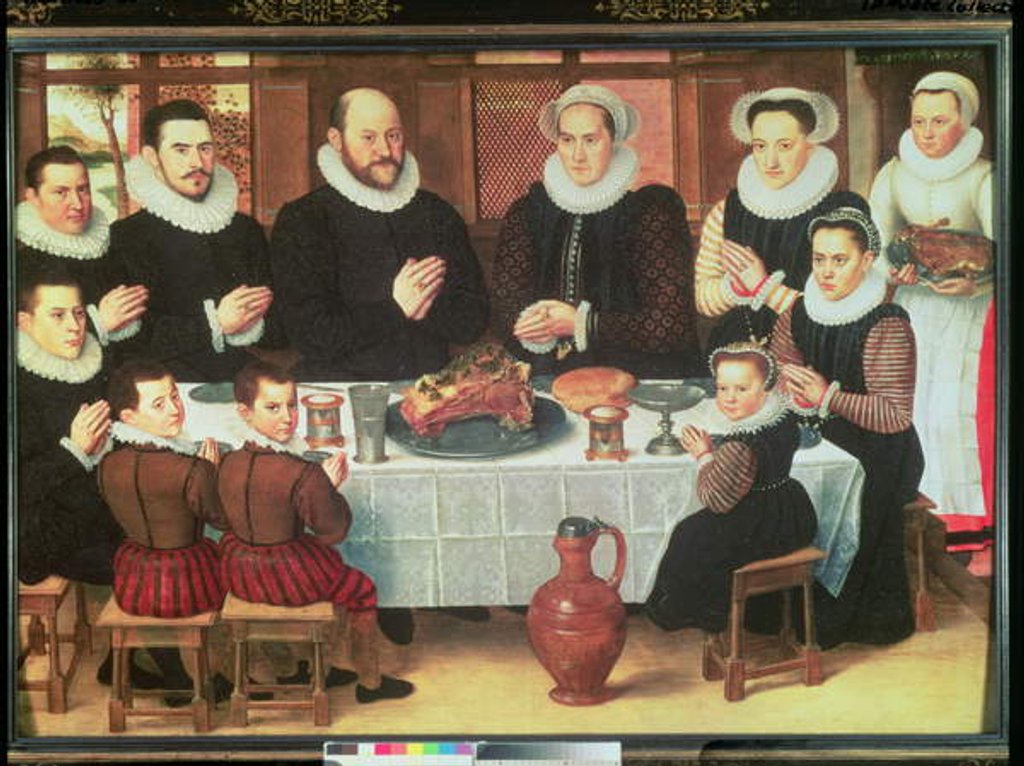 Detail of A Family Saying Grace Before the Meal, 1585 by Anthuenis Claeissins or Claeissens