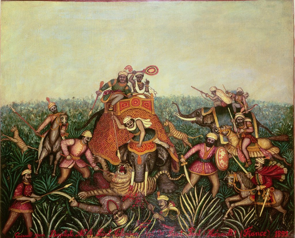 Detail of Tiger Hunt, 1892 by Jean-Baptiste Guiraud