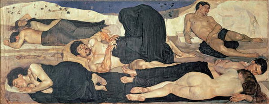 Detail of At night Group of naked sleepers, one of them in the midst of a nightmare, 1890 by Ferdinand Hodler