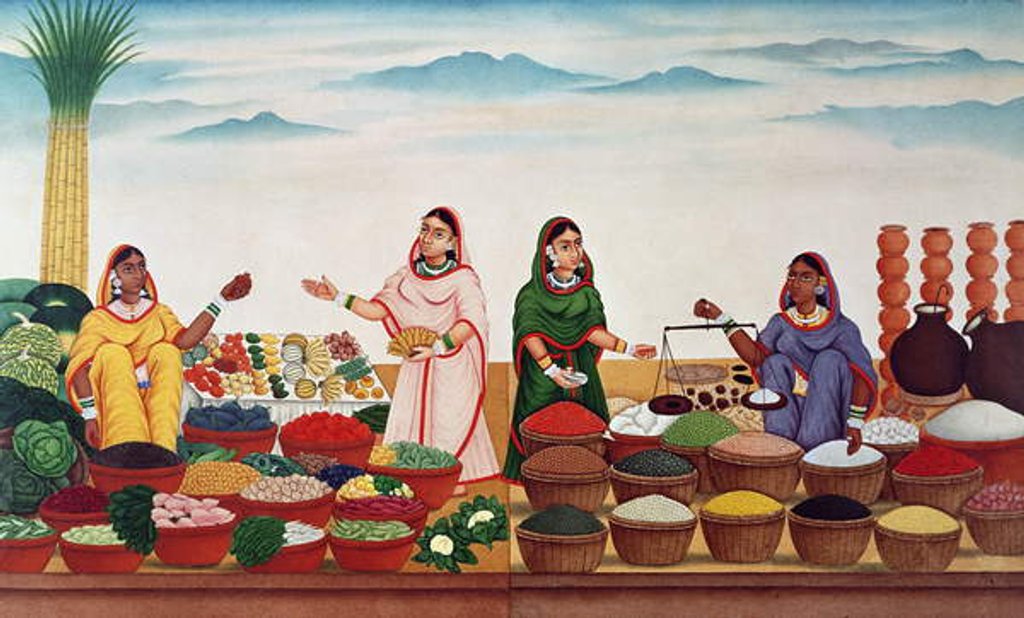 Detail of Vegetable and Spice Market at Benares, c.1840 by Indian School