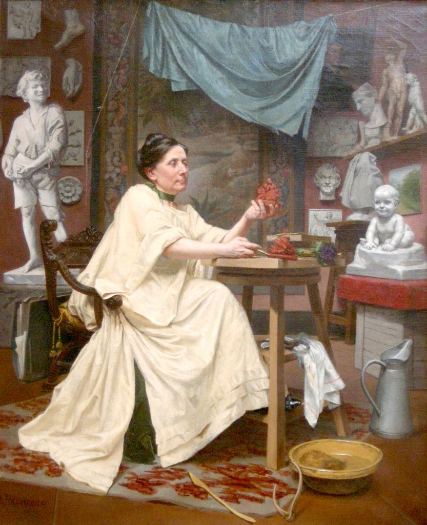Detail of Mlle Moria in her studio by Blanche Polonceau