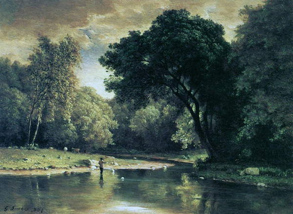 Detail of Fishing in a stream, 1857 by George Snr. Inness