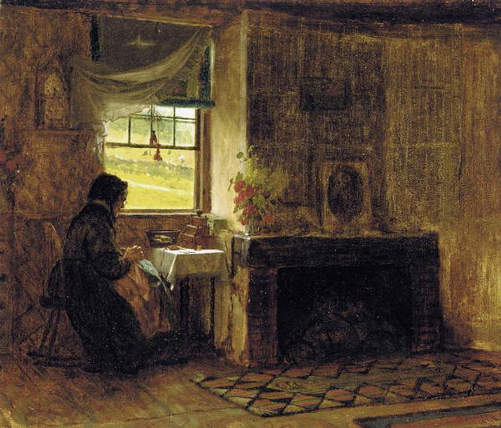 Detail of Interior of a farmhouse, Maine, 1865 by Eastman Johnson