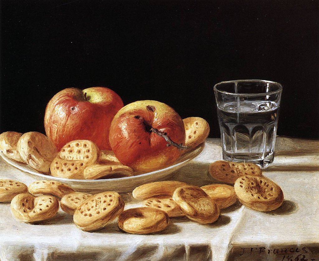 Detail of Still life with apples and biscuits, 1862 by John F. Francis