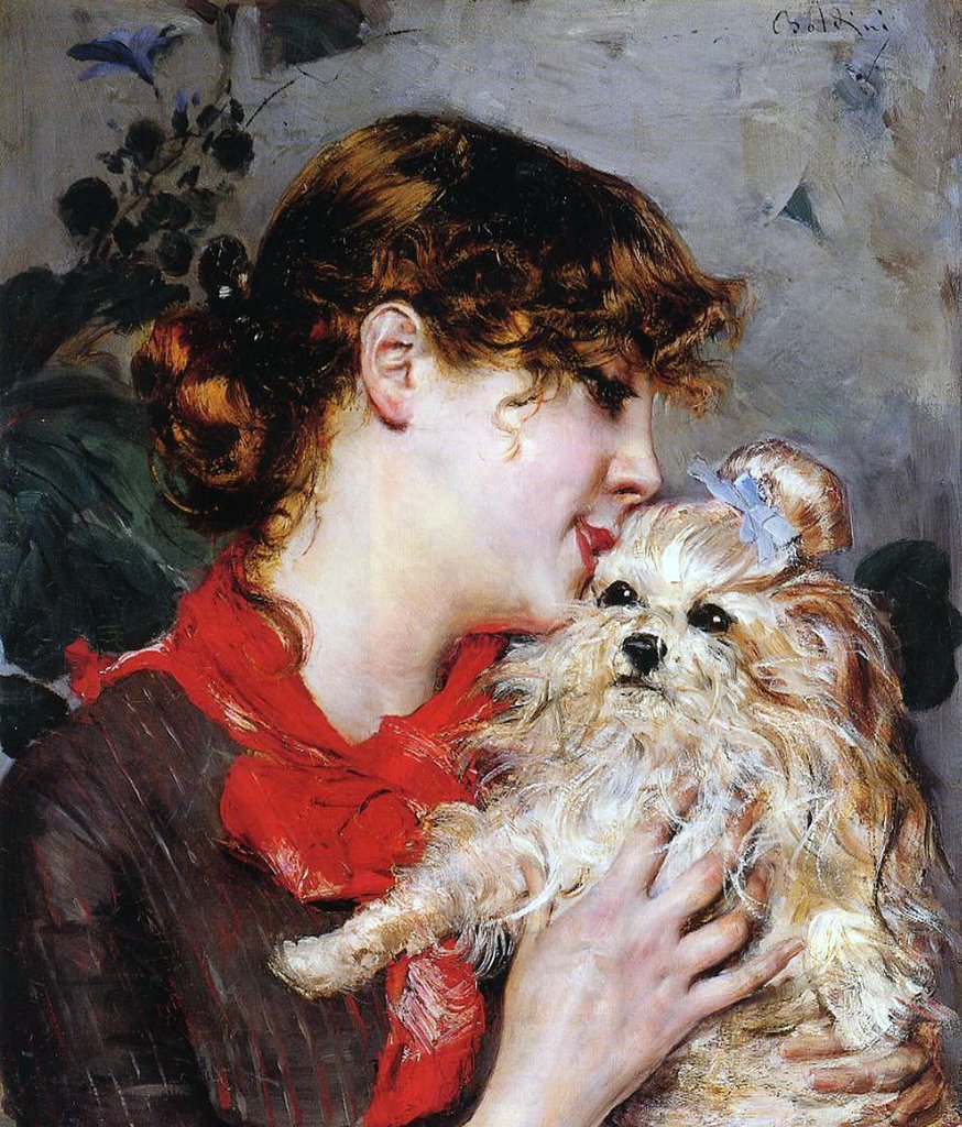 Detail of The actress Rejane and her dog, c.1885 by Giovanni Boldini