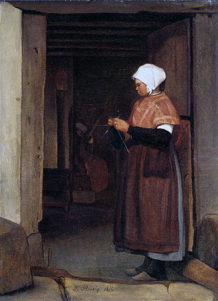 Detail of Peasant Girl Knitting, 1855 by Francois Bonvin