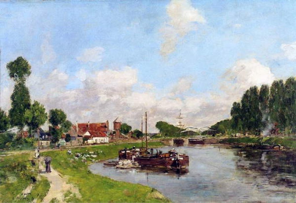 Detail of Barges on the canal at Saint-Valery-sur-Somme, 1891 by Eugene Louis Boudin