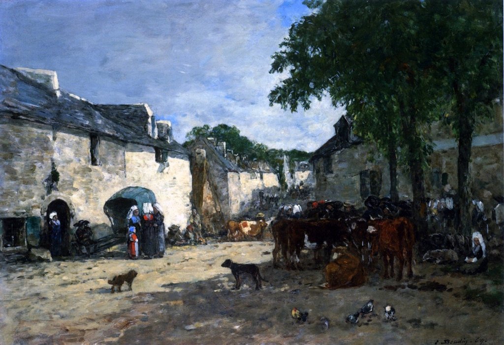 Detail of Cattle market at Daoulas, Brittany, 1861 by Eugene Louis Boudin