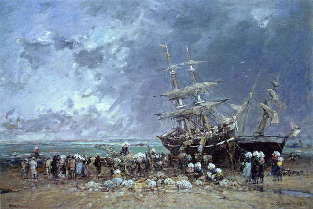Detail of Unloading the Newfoundland Fishing Boat, 1873 by Eugene Louis Boudin
