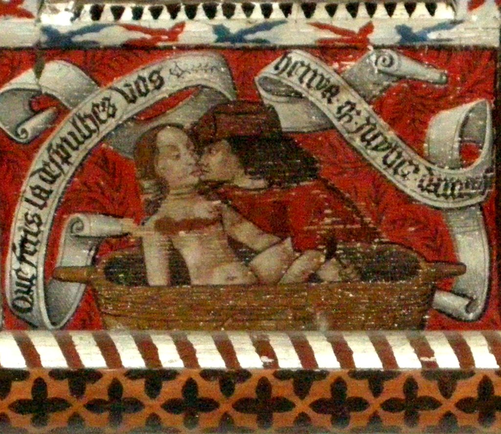 Detail of Lovers, panel of the abbott's ceiling by French School