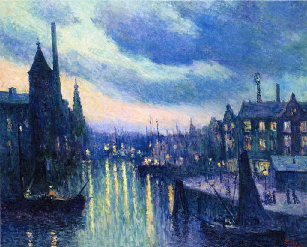Detail of The Port of Rotterdam at Night, 1908 by Maximilien Luce
