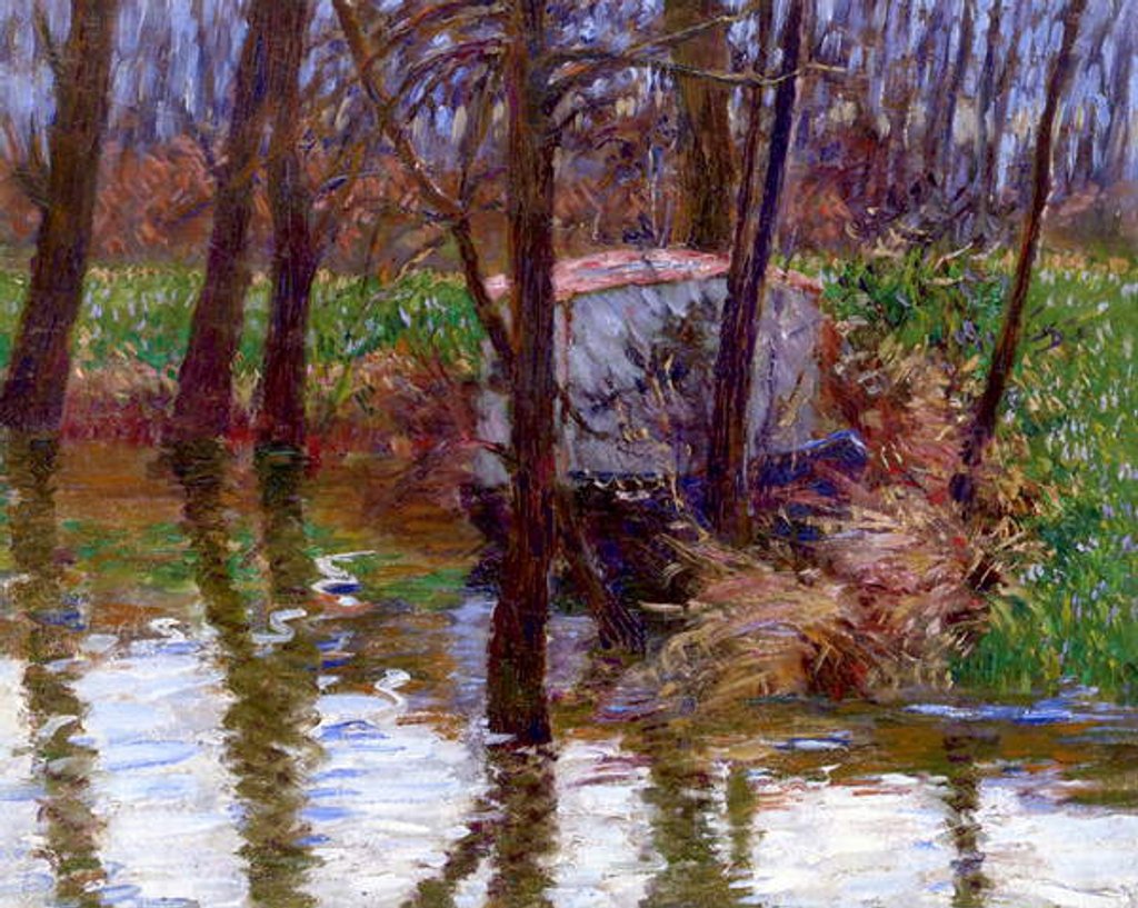 Detail of The River Epte with Monet's Boat-Atelier, c.1887-90 by John Leslie Breck