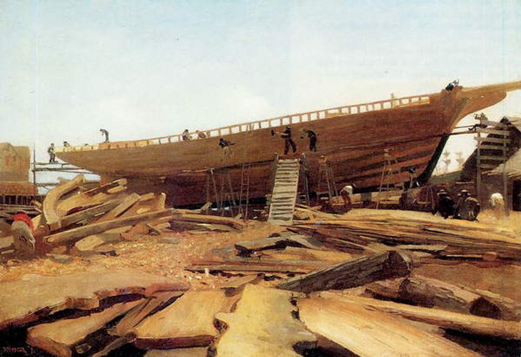 Detail of Shipbuilding, Gloucester, USA, 1871 by Winslow Homer