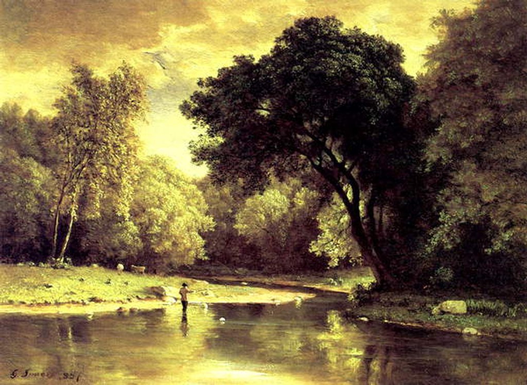 Detail of Fisherman in a Stream, 1857 by George Snr. Inness