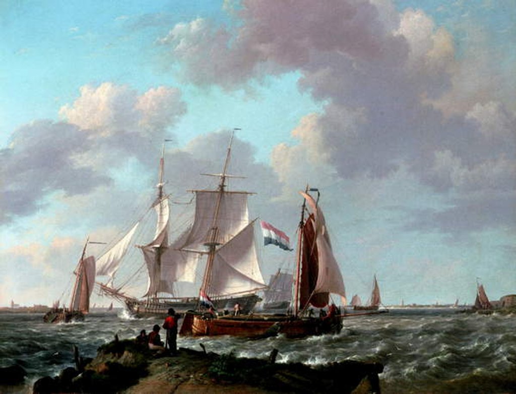 Detail of Ships near the coast, 1831 by Johannes Hermanus Koekkoek