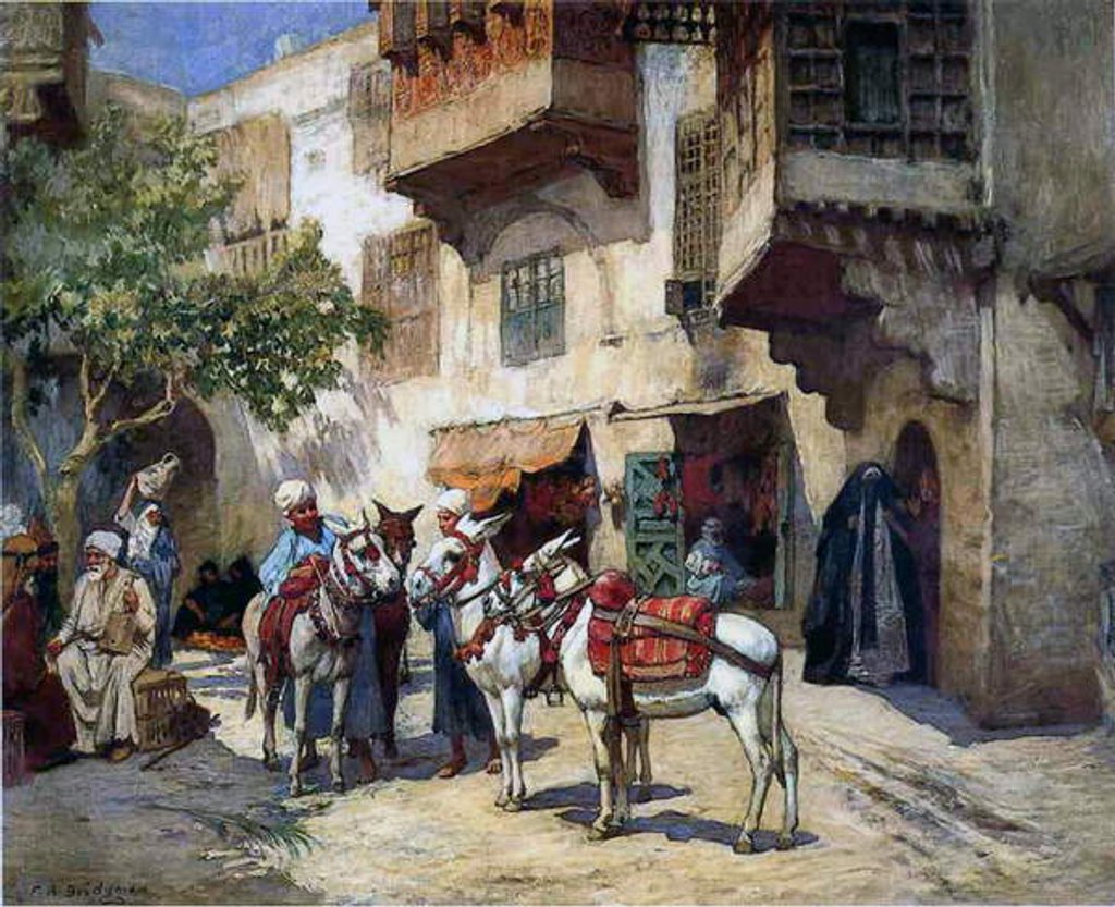 Detail of Oriental Street with Donkeys by Frederick Arthur Bridgman