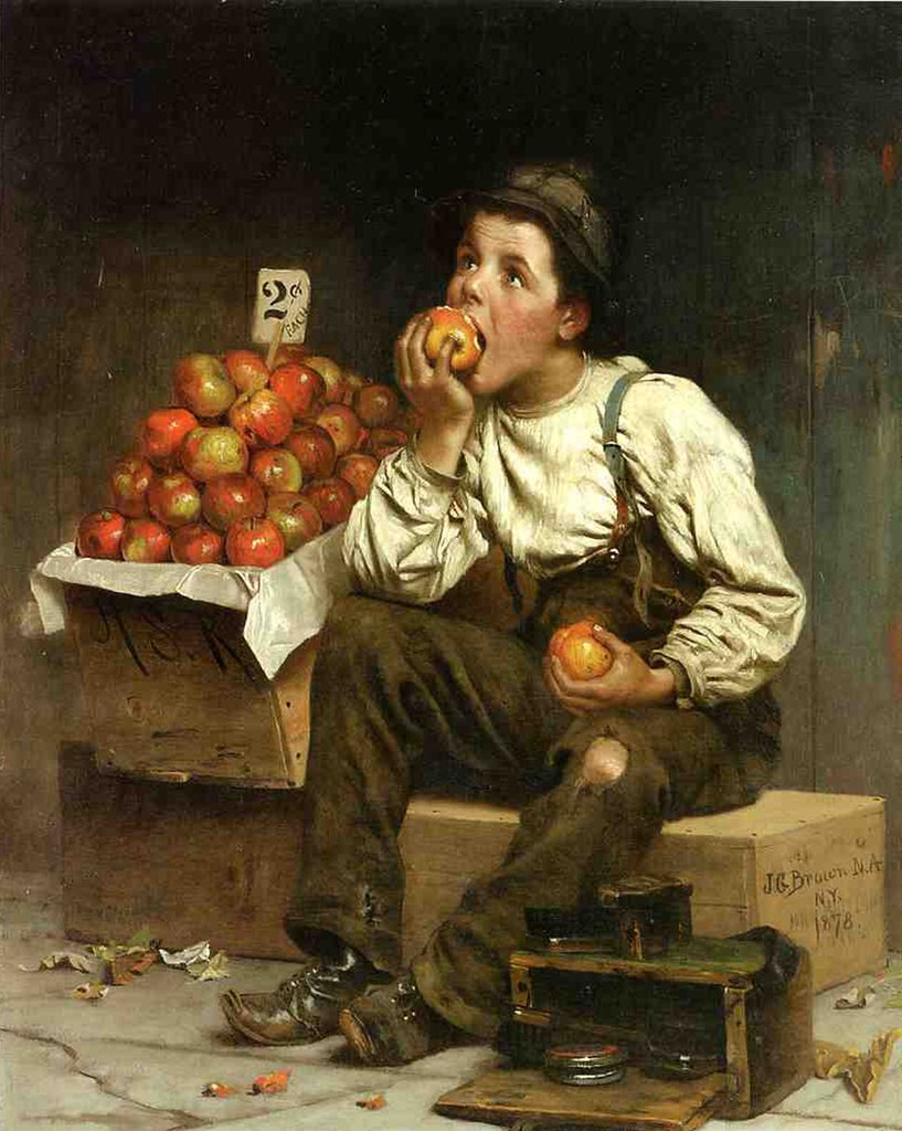 Detail of A Boy Eating Apples, 1878 by John George Brown