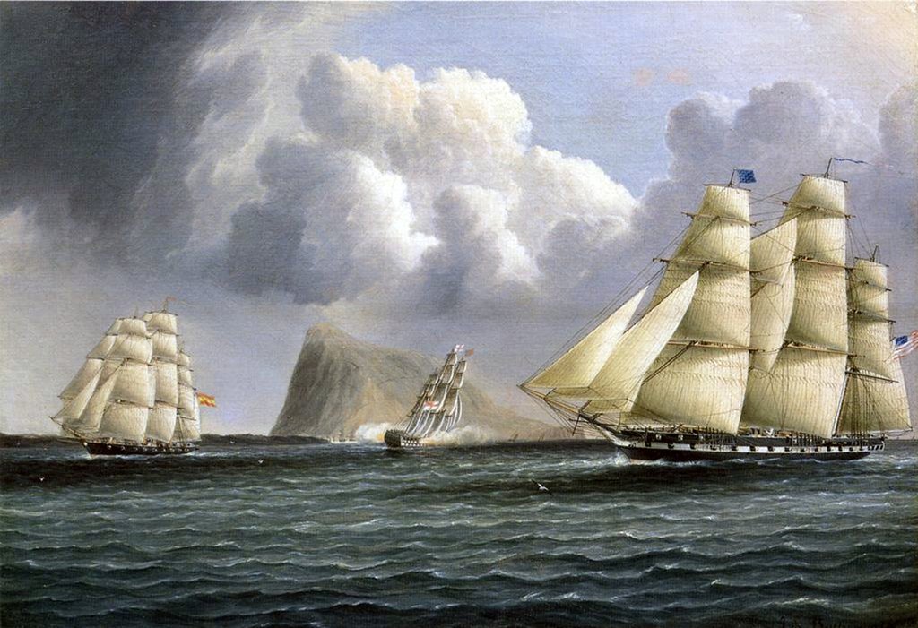 Detail of American Frigates Off Gibraltar by James E. Buttersworth