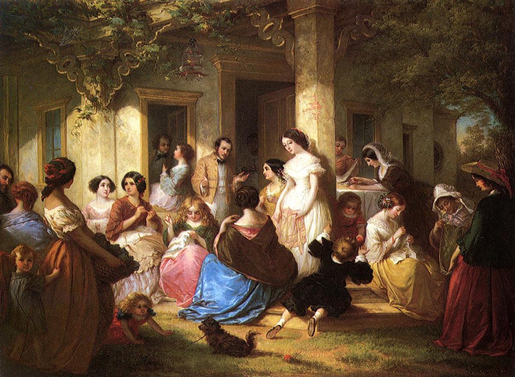 Detail of A Sewing Party, 1857 by Louis Lang