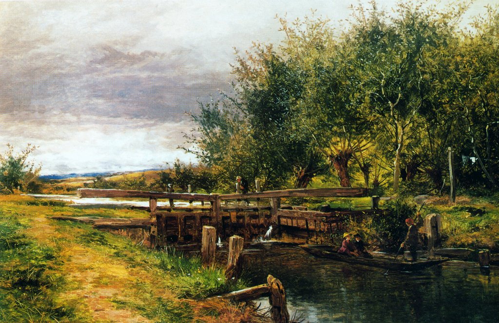 Detail of Clive Lock, on the Thames, 1873 by Benjamin Williams Leader