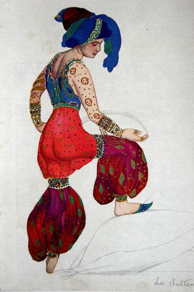 Detail of Costume design for the Blue Sultan in 'Scheherazade', c.1910 by Leon Bakst