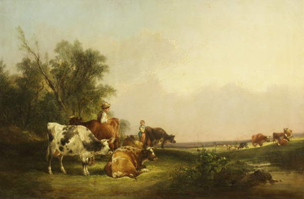 Detail of Pastoral Scene, Cattle & Figures by William Snr. Shayer