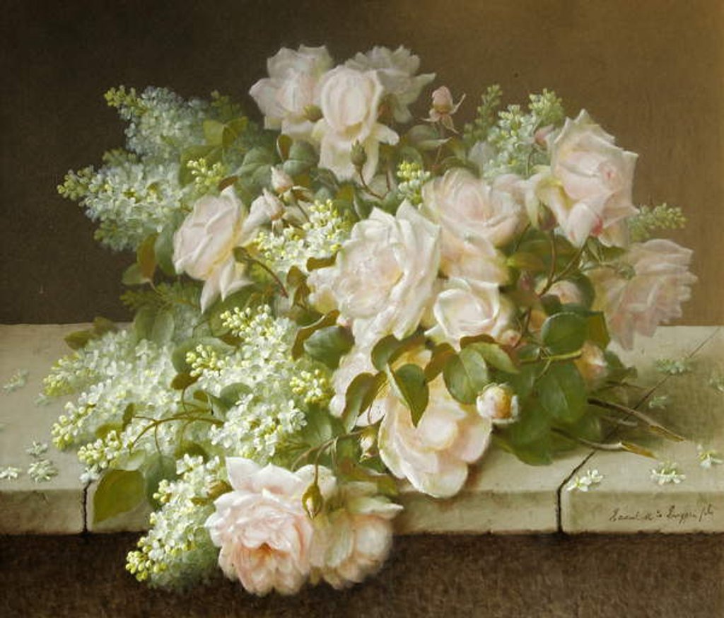 Detail of Roses and White Lilac by Raoul M. de Longpre