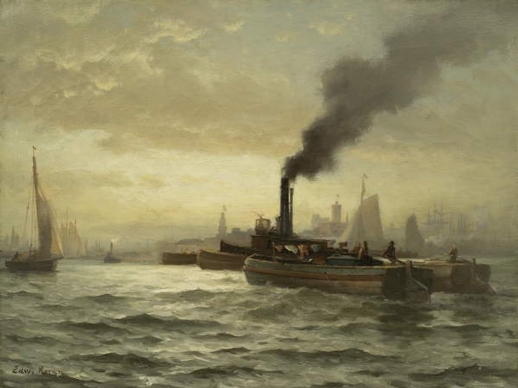 Detail of New York Harbor, N.Y.C, 1880 by Edward Moran