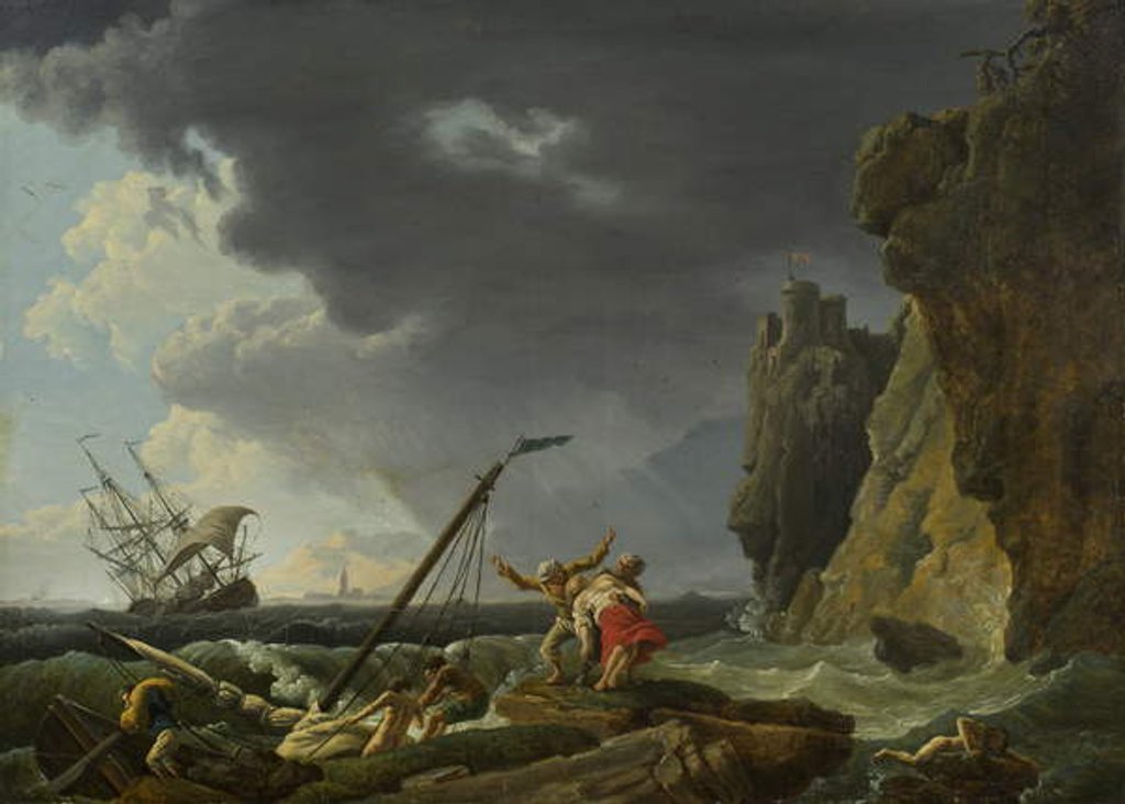 Detail of Shipwreck off a Rocky Coast, undated by School American