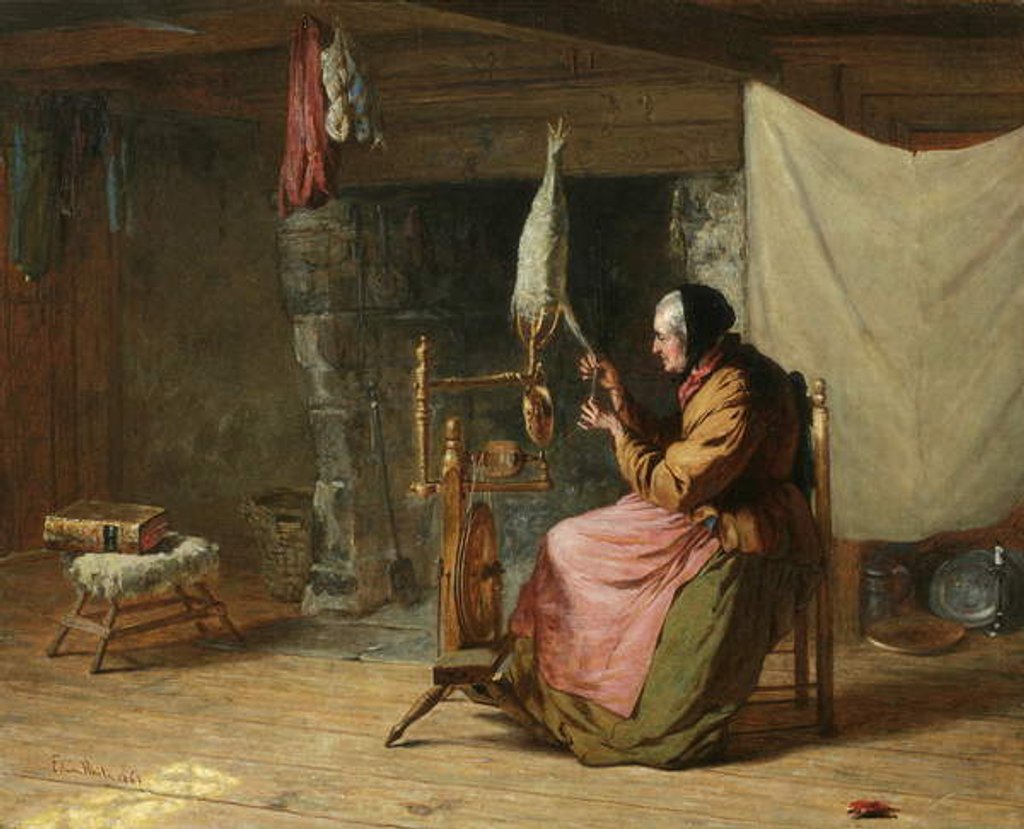 Detail of Olden Times - also known as Spinning Flax, Olden Times, 1861 by Edwin White