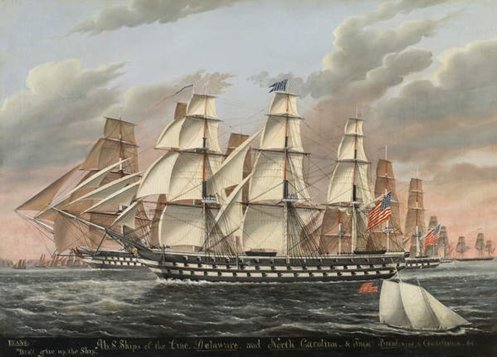 Detail of U.S. Ships-of-the-Line and Frigates Delaware and North Carolina, Brandywine, and Constellation, 1848 by James Guy Evans