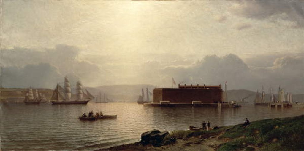 Detail of The Narrows and Fort Lafayette, Ships coming into Port, New York Harbour, 1868 by Samuel Coleman