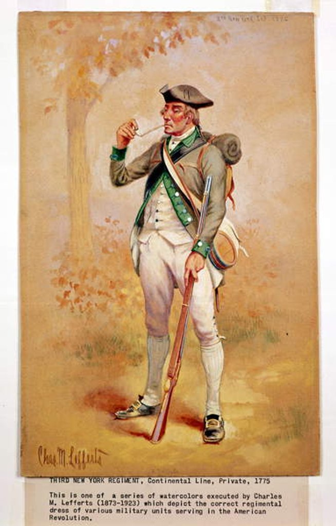 Detail of Uniform of a Private of the Continental Line in the 3rd New York Regiment in 1775, c.1920 by Charles MacKubin Lefferts