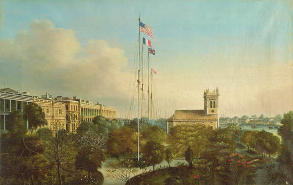 Detail of Factories at Canton, China, c.1850 by American School