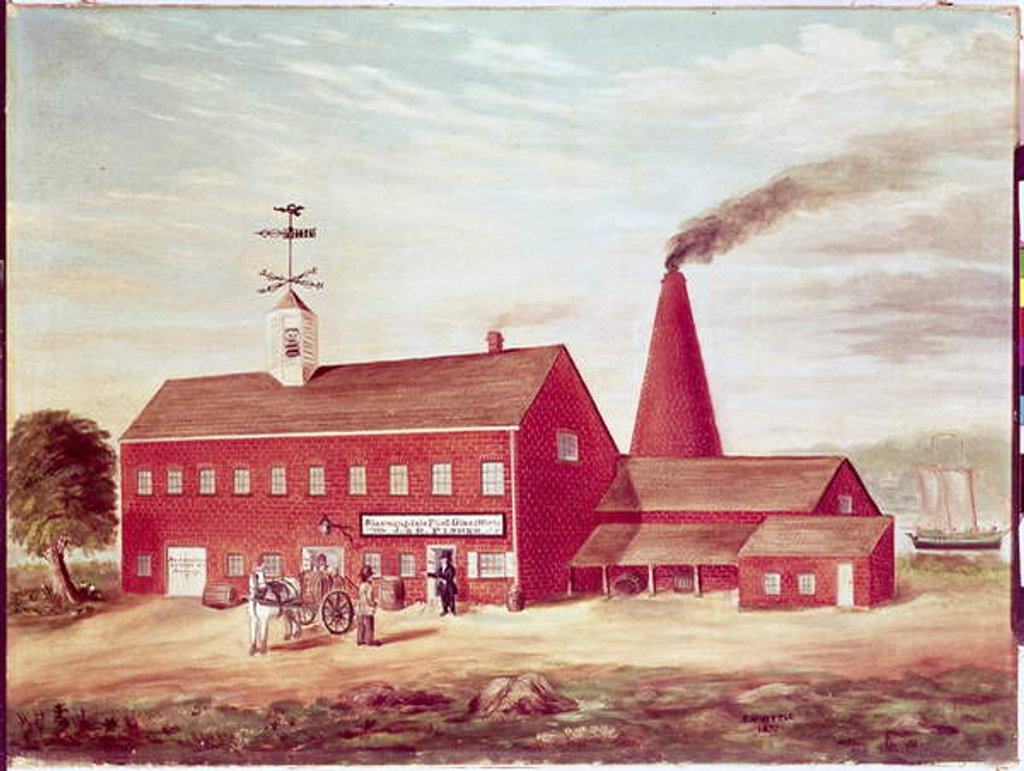 Detail of J&R Fisher's Bloomingdale Flint Glass Works, New York City, 1837 by B. Whittle