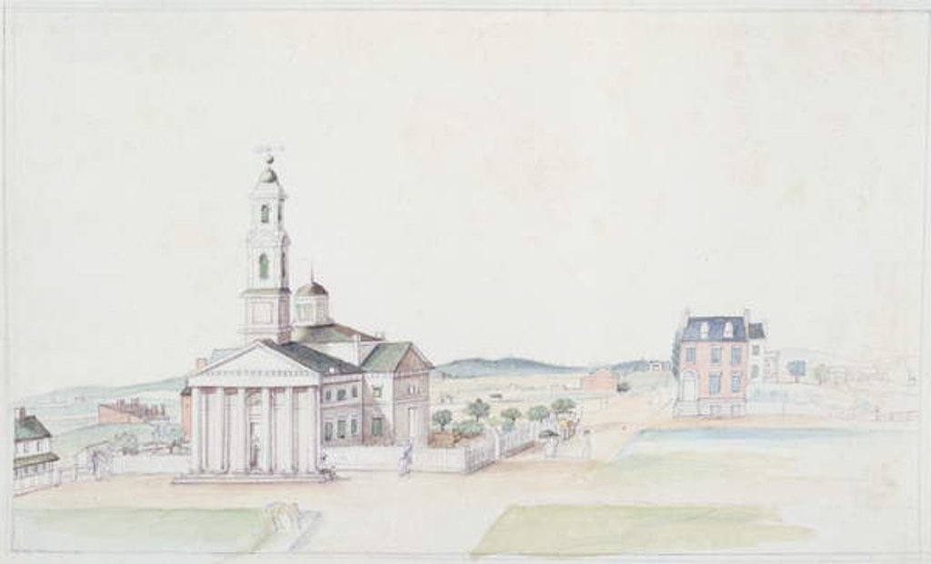 Detail of St. John's Church, President's Square, Washington D.C., July 1822 by Anne Marguerite Hyde de Neuville