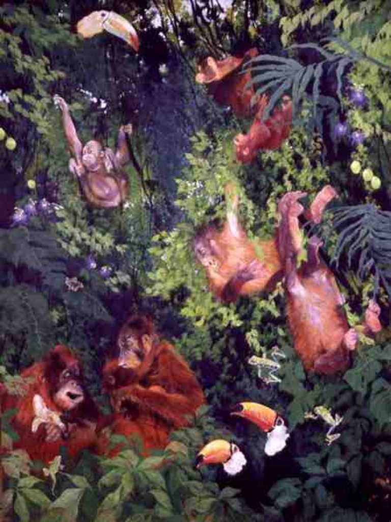 Detail of Orangutangs and Toucans, 1998 by Odile Kidd