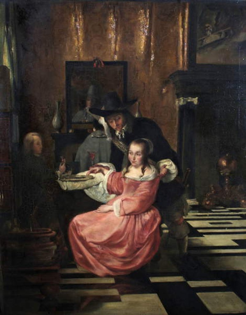 Detail of Dutch Interior with figures by Ludolf de Jongh