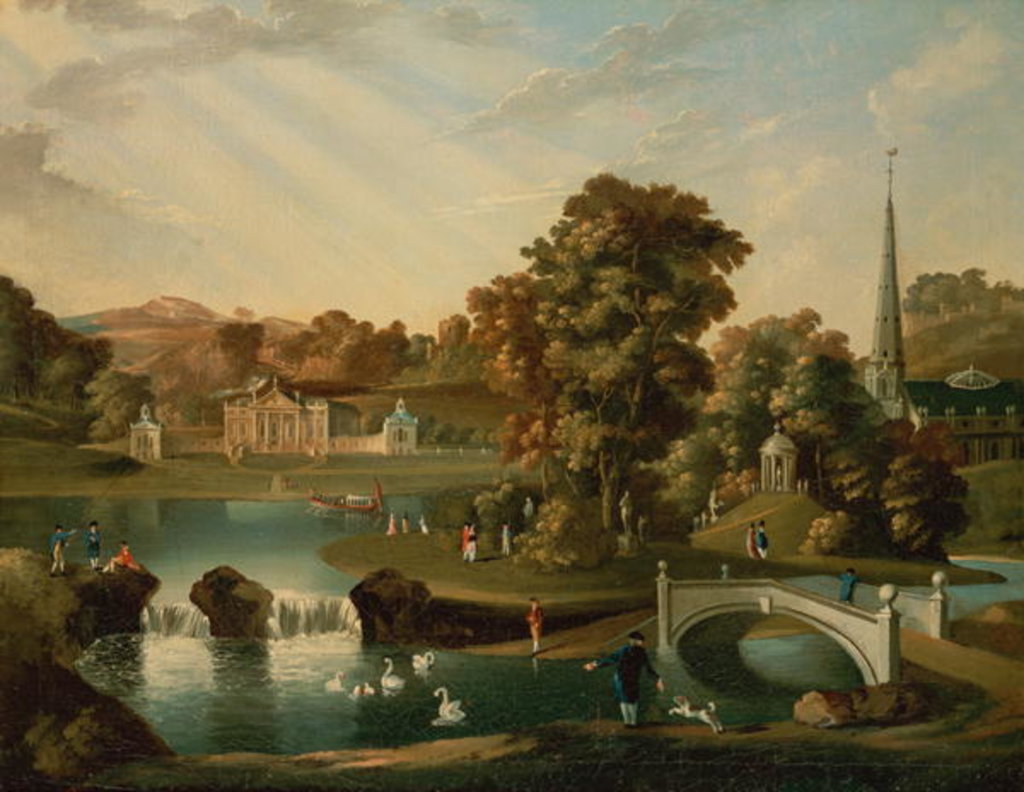 Detail of A view of Duncombe Park in North Yorkshire from across the lake by English School