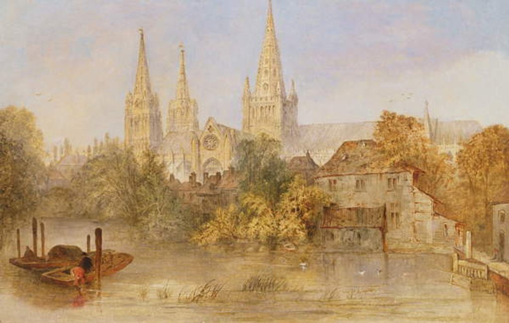 Detail of Lichfield Cathedral from Stowe Pool, c.1850 by English School